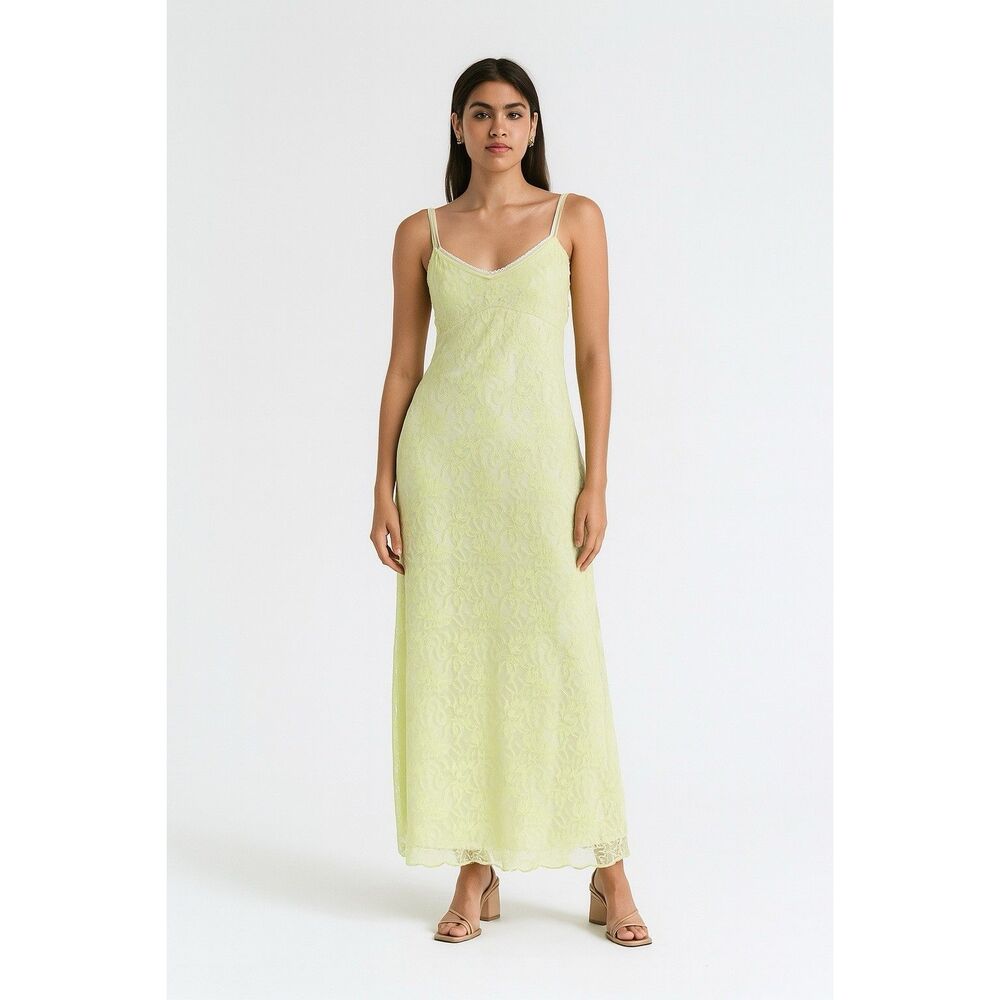 Charlotte Russe Lace Maci Dress Yellow Floral Spaghetti Strap Layering Y2k Boho